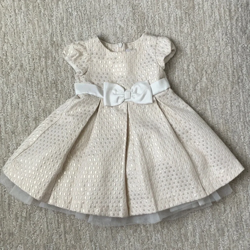 Gymboree Champagne Pleated Special Occasion Dress SZ 6-12 Month Princess Holiday